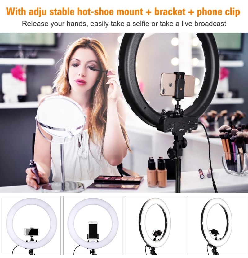 12 Inch Dimmable LED Ring Lamp Photography Ring Light Selfie Mirror with Battery
