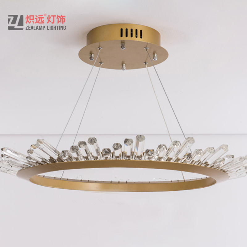 Contemporary Dining Room Steel Ring Crystal Pendant Light