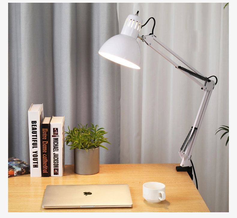 Reading Lamp White Flexible Swing Arm Clamp Mount Lamp Office Studio Home Table Desk Light
