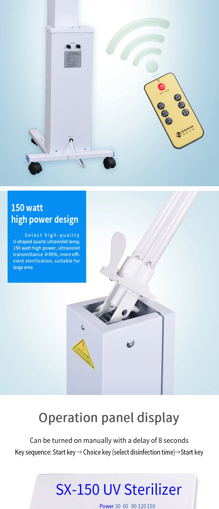 150W Adjustable UV Lamp with Timer UV Sterilizer Lamp 254nm UVC for 70 Square Meters