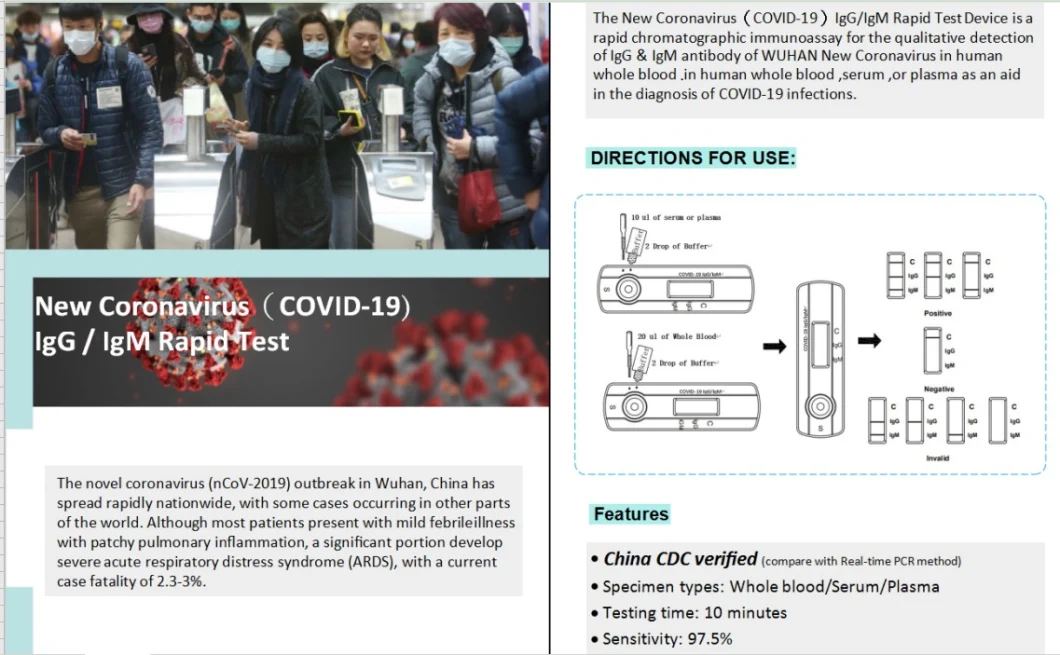 Virus Antibody Igg/Igm Human Blood Test Anti Body Diagnostic Rapid Cassette Test Kit
