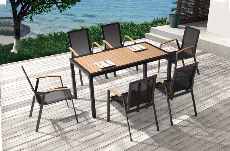 Aluminum Frame Mesh Seat and Back Garden Furniture Sets Dining Armchairs Dining Tables