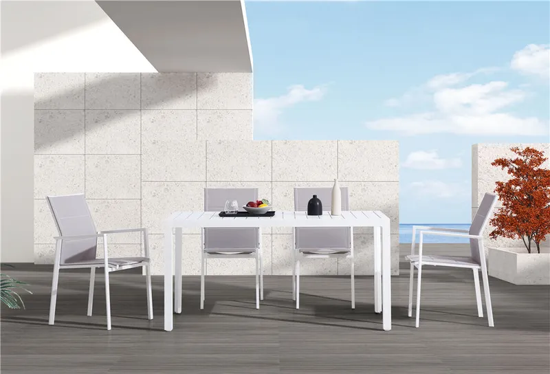 Aluminum Frame Mesh Seat and Back Garden Furniture Sets Dining Armchairs Dining Tables