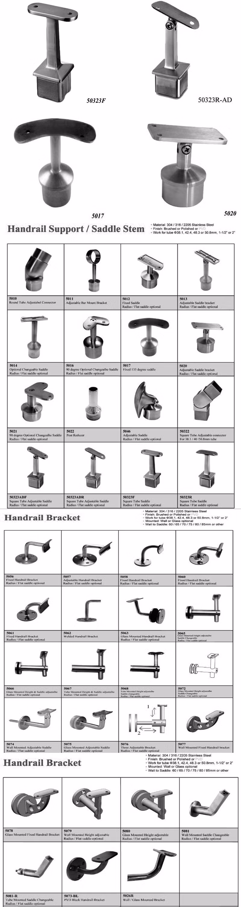 Adjustable Ball Saddle Handrail Bracket Hand Rail at Factory Price