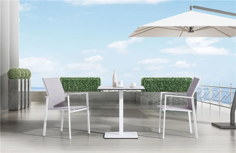 Aluminum Frame Mesh Seat and Back Garden Furniture Sets Dining Armchairs Dining Tables
