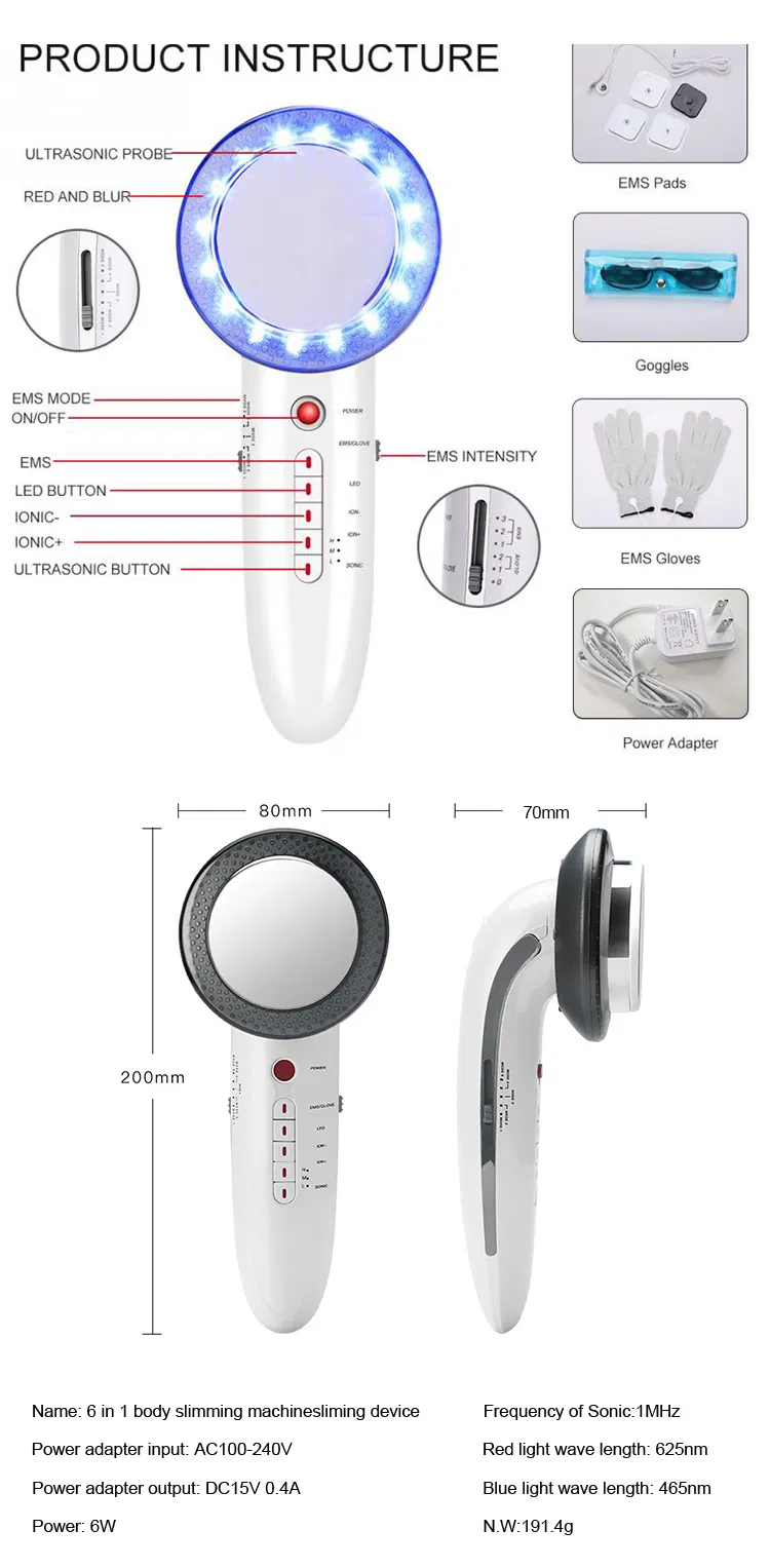 6in1 EMS Body Slimming Machine Ultrasonic Cavitation Anti Cellulite Massager