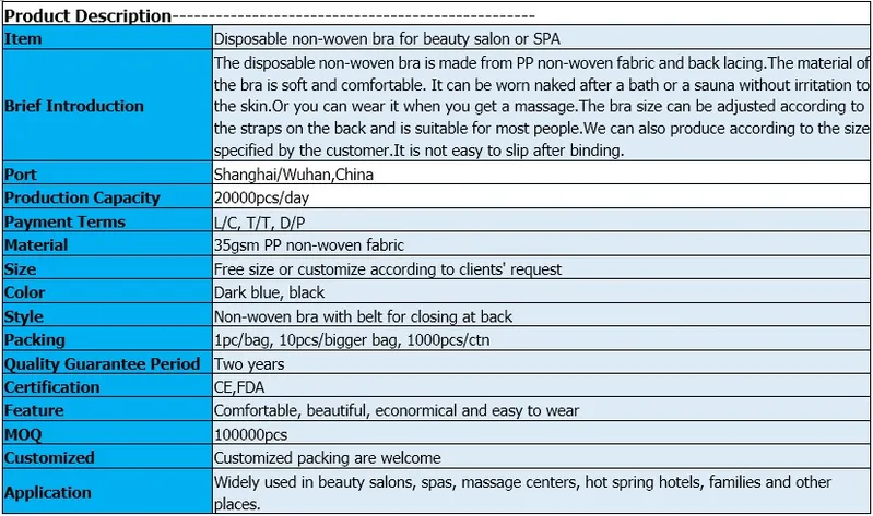 Non-Woven Bra for Beauty Salon or SPA, Disposable Bra