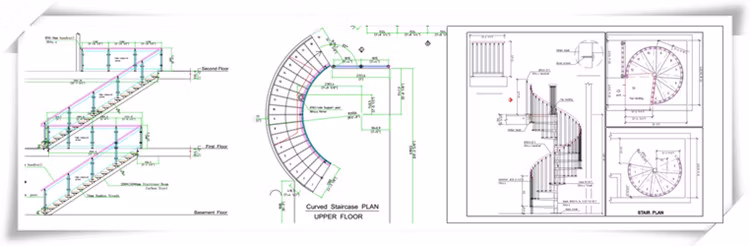 Modern Design Indoor Round Stairs Curved Staircase with Metal Stair Stringers