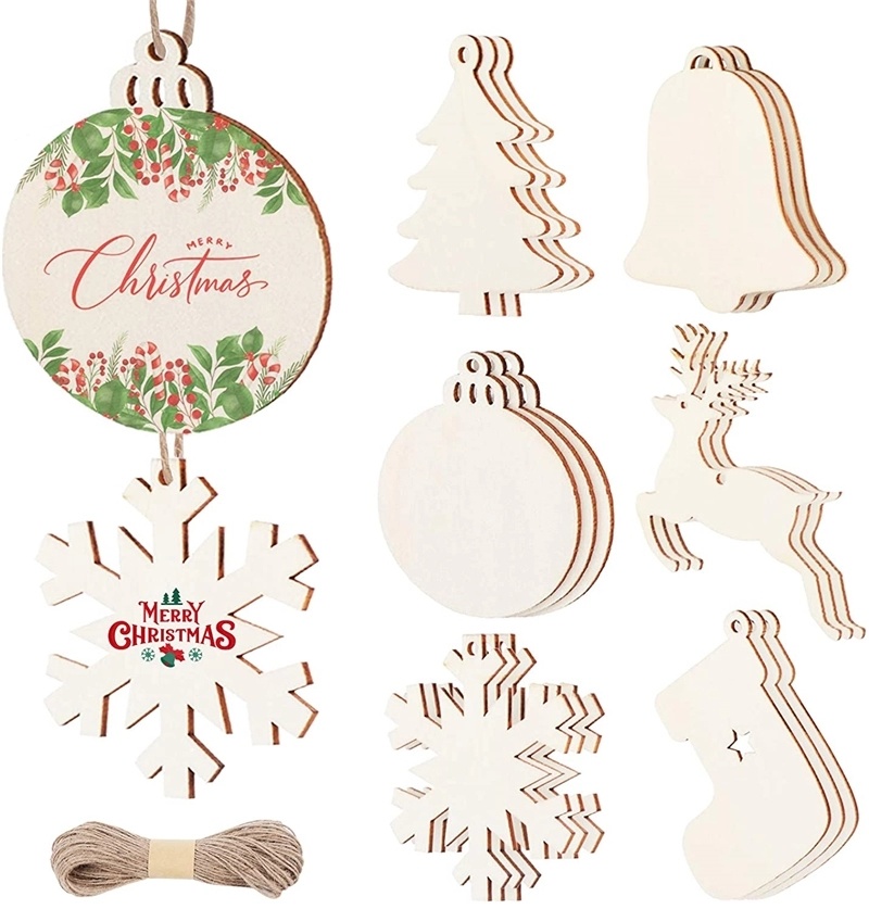 Unfinished Wooden 3D Christmas Pendant Paintable Blank Hanging Home Christmas Decoration