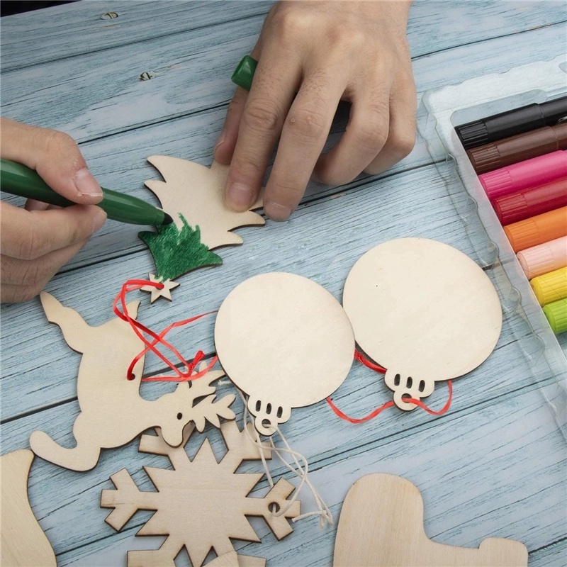 Unfinished Wooden 3D Christmas Pendant Paintable Blank Hanging Home Christmas Decoration