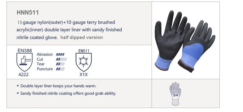 Cold Resistant Double Dipped Sandy Nitrile Winter Work Gloves