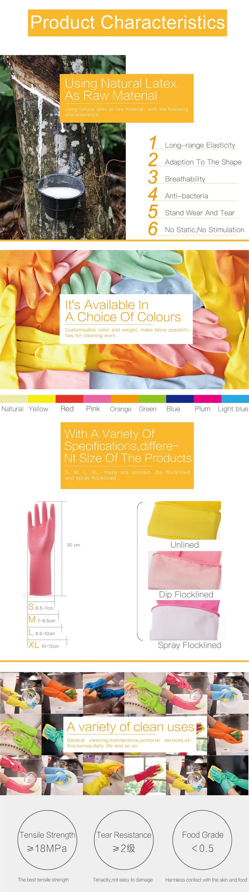 Rubber Household Gloves Cleaning for Bathroom