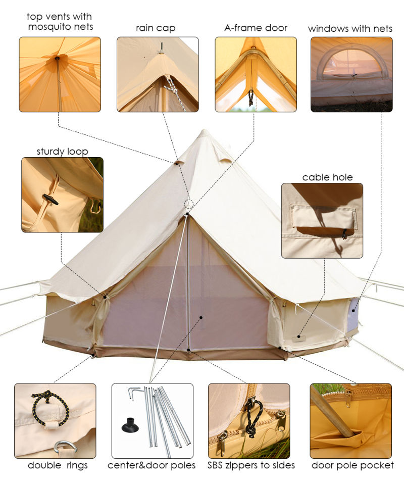 Fire Resistant 6m Bell Tent for Outdoor Camping