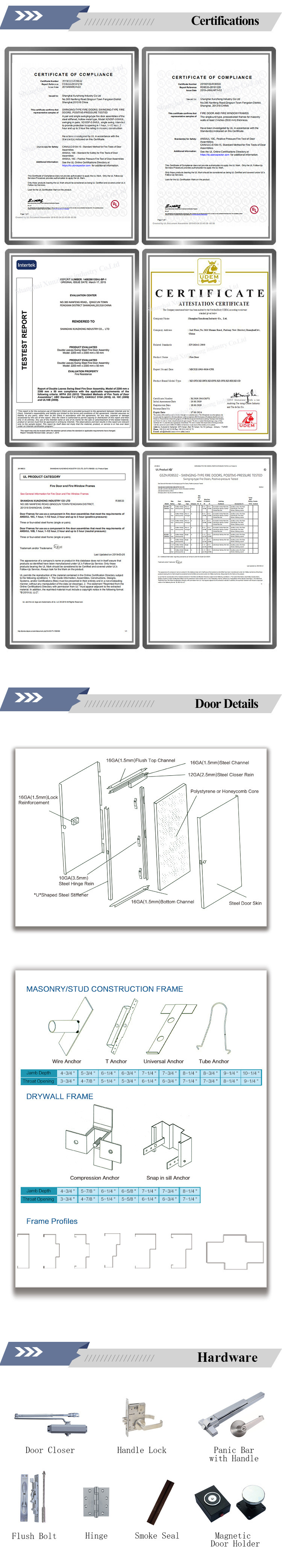 Xzic Good Fire Resistant UL Fire Rated Steel Door