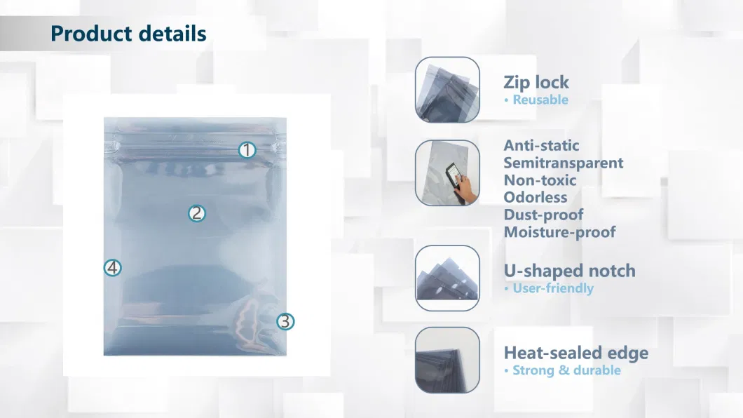 Anti-Static Shielding Bags Recyclable Anti-Static Plastic ESD Shielding Bags with Zipper for Electronic Parts