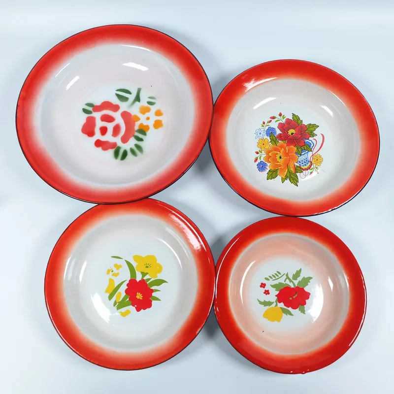 Cheap Price Spray Enamel Plate with Decor Flowers Rice Plate