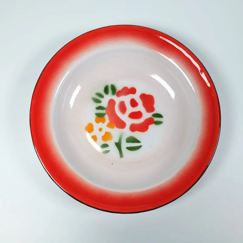 Cheap Price Spray Enamel Plate with Decor Flowers Rice Plate