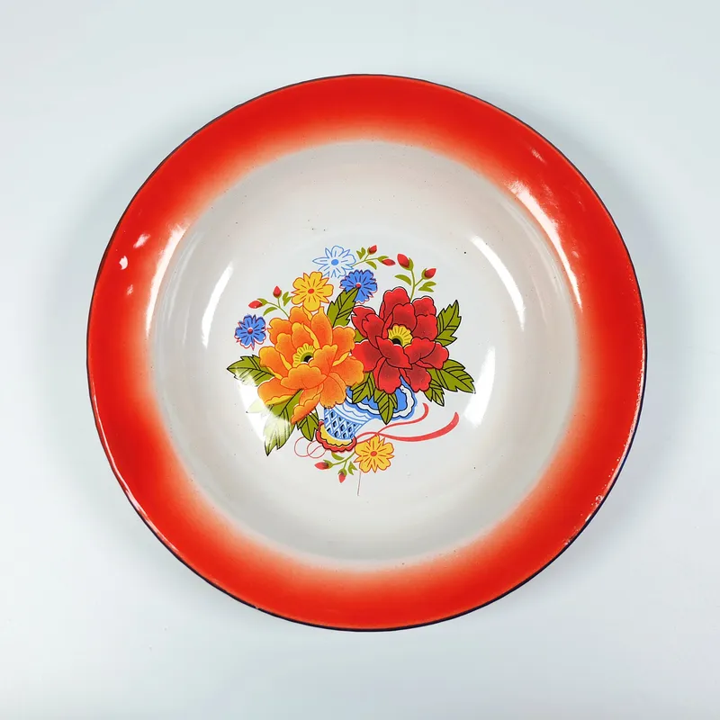 Cheap Price Spray Enamel Plate with Decor Flowers Rice Plate