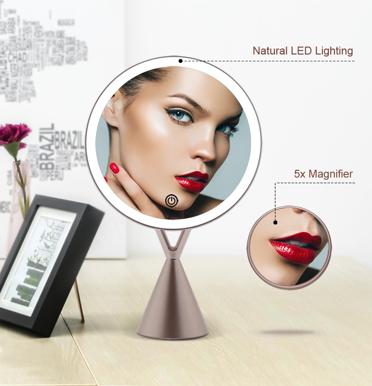 High Definition LED Round Mirror 5X Magnifying Removable Mirror with Touch Sensor