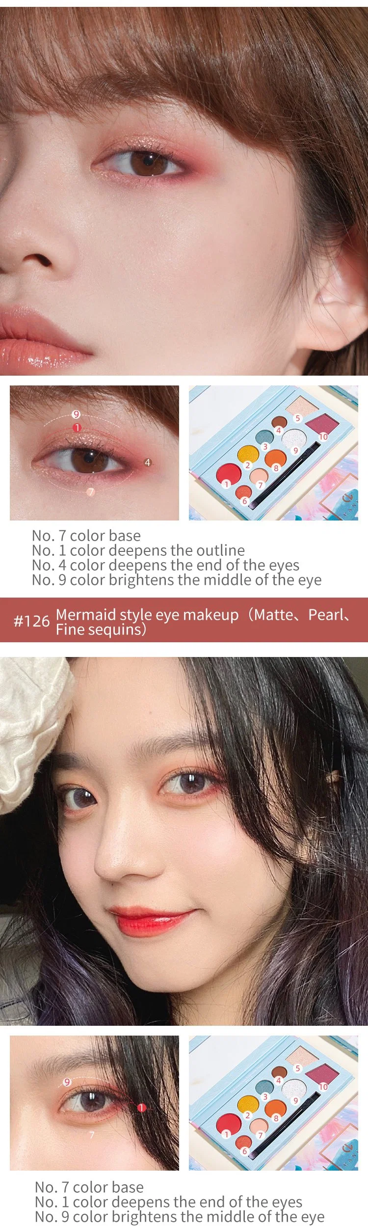 New 10-Color Portable Sequins Pearly Matte Eye Shadow Highlight Blush All-in-One Makeup Palette