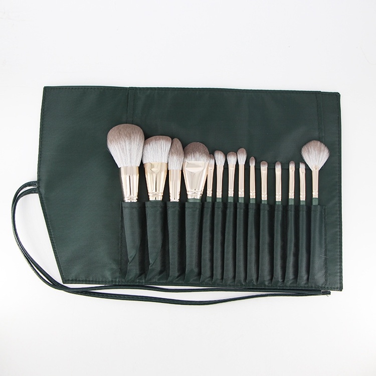 New Style High-End 14 PCS Professional Green Makeup Brushes Set