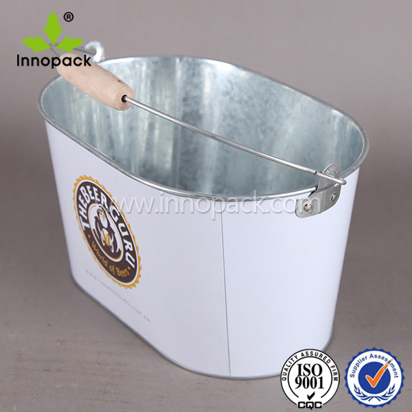 10qt Galvanized Metal Ice Bucket Beer Bucket with Wooden Handle