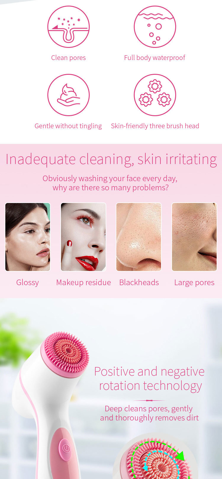 Facial Rotating Beauty Massage Skin Deep Cleansing Spin Brush