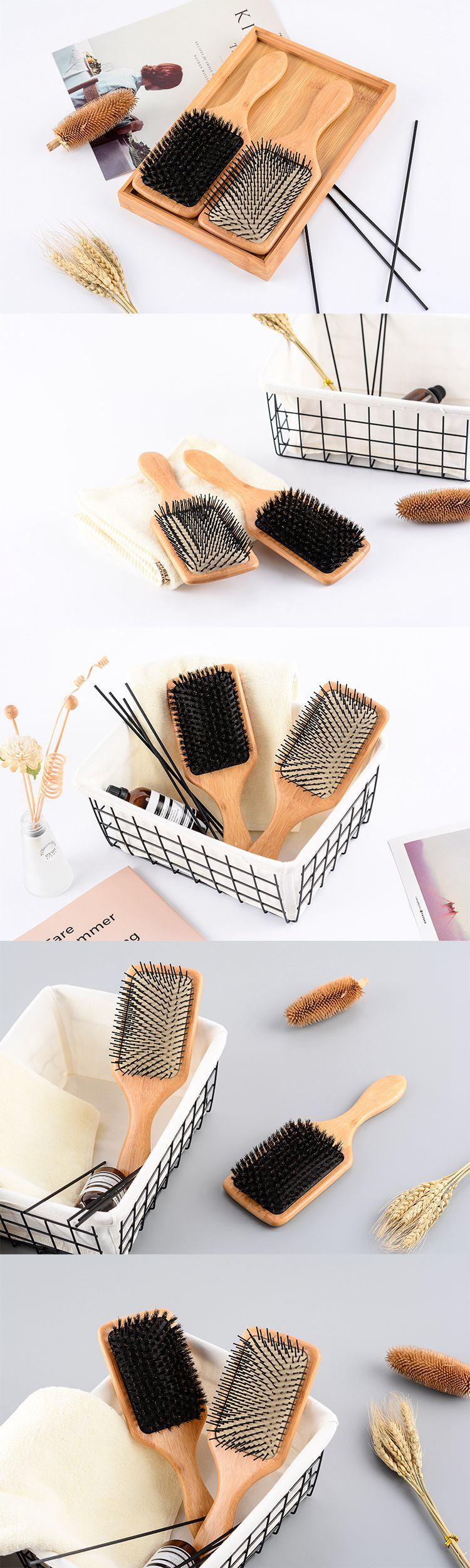 Wood Cushion Massage Brush Custom Paddle Plastic-Free Bamboo Hair Brush