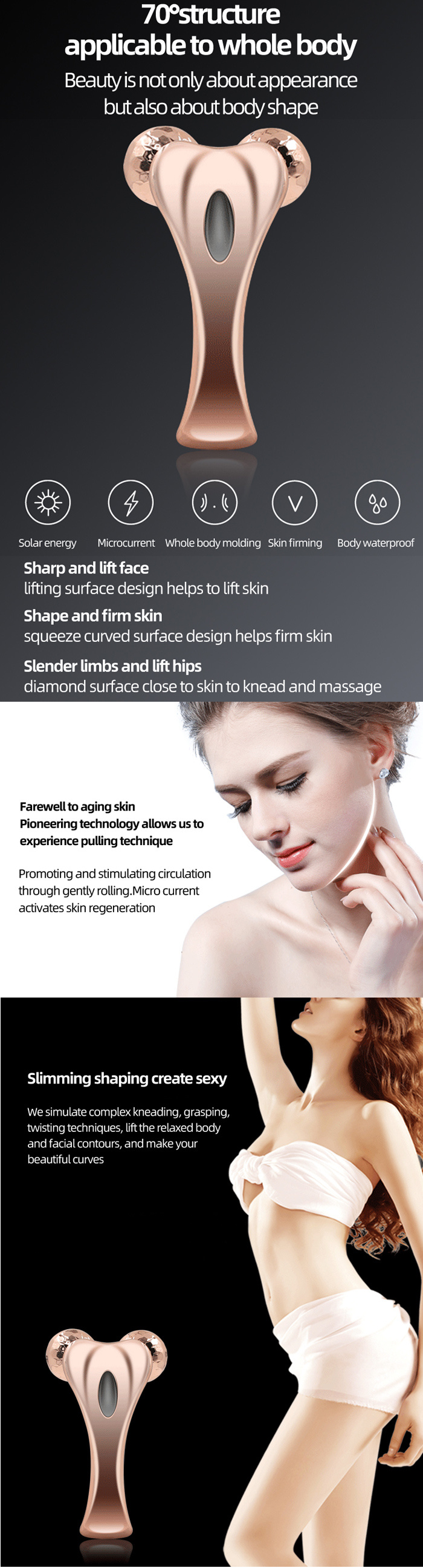 3D Roller Face Massager, Face Lift Tool Firming Beauty Massage Body Face Massager