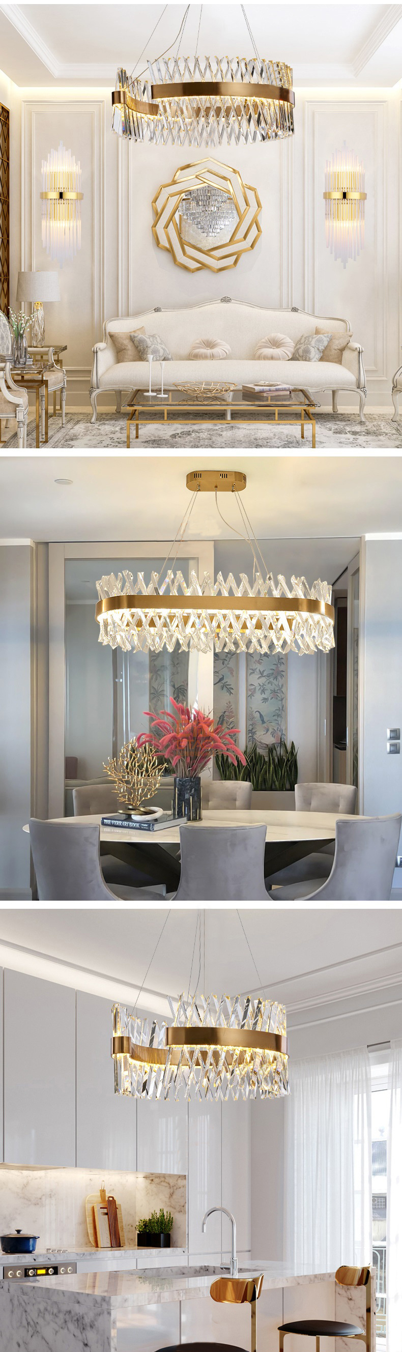 Big Luster Gold Crystal Chandelier, Living Room Lustre Sala Jantar Crystal Pendant Lighting Modern