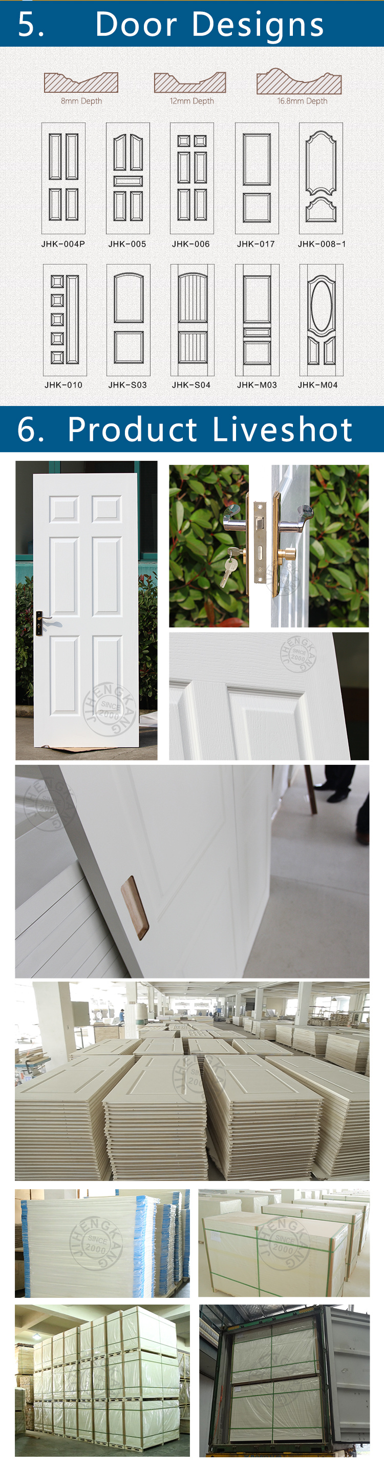 Jhk-017 Flush White Primer Finished New Molded White Primer Door
