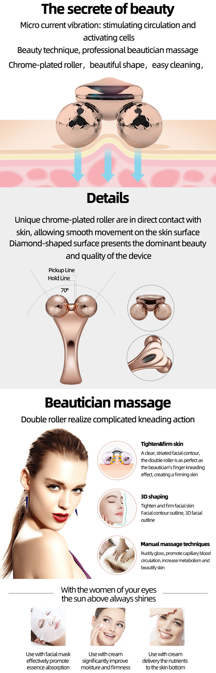 3D Roller Face Massager, Face Lift Tool Firming Beauty Massage Body Face Massager