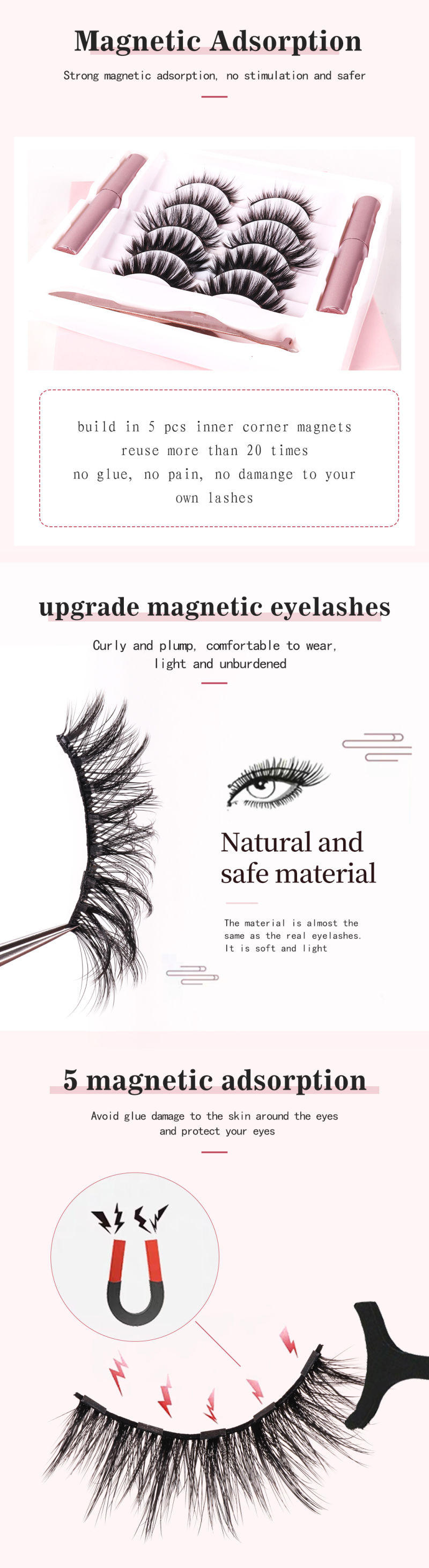 OEM Cruelty Free Liquid Waterproof Eyeliner Mink False Lashes Magnet Magnetic Eyelashes