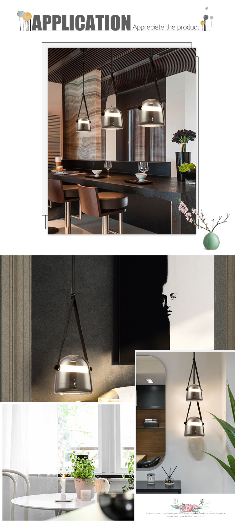 Modern Creative Smoky Glass LED Pendant Chandelier for Home Lighting