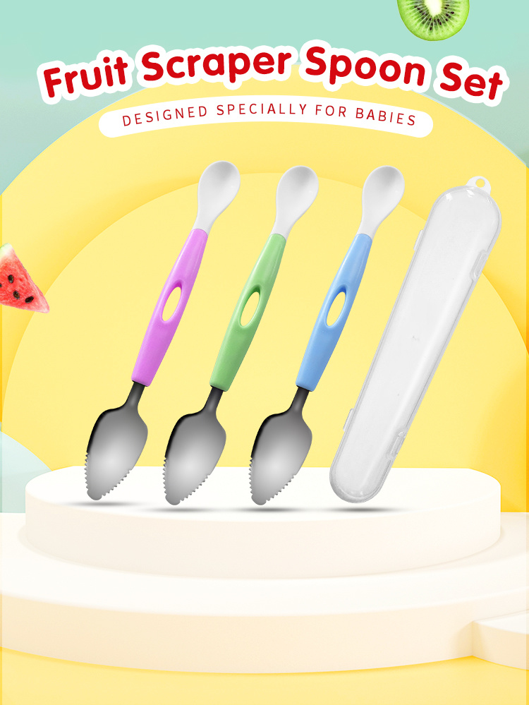 Baby Spoon Infant Spoon Silicone Spoon Stainless Steel Spoon