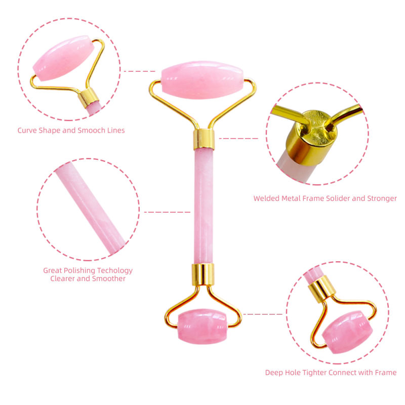 Premium Face Massage Vibrating Rose Quartz Pink Jade Roller Gua Sha Set