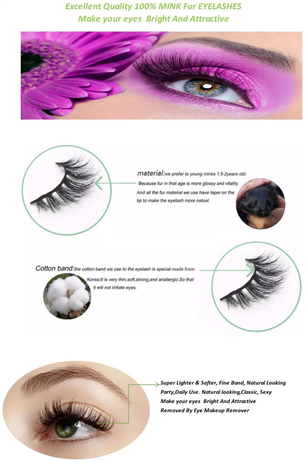 100% Real Mink Lashes Natural Eyelashes for Face Makeup