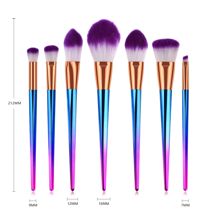 Colorful 7PCS Fantasy Set Professional Foundation Powder Eyeshadow Blending Concealer Cosmetic Brushes Kit