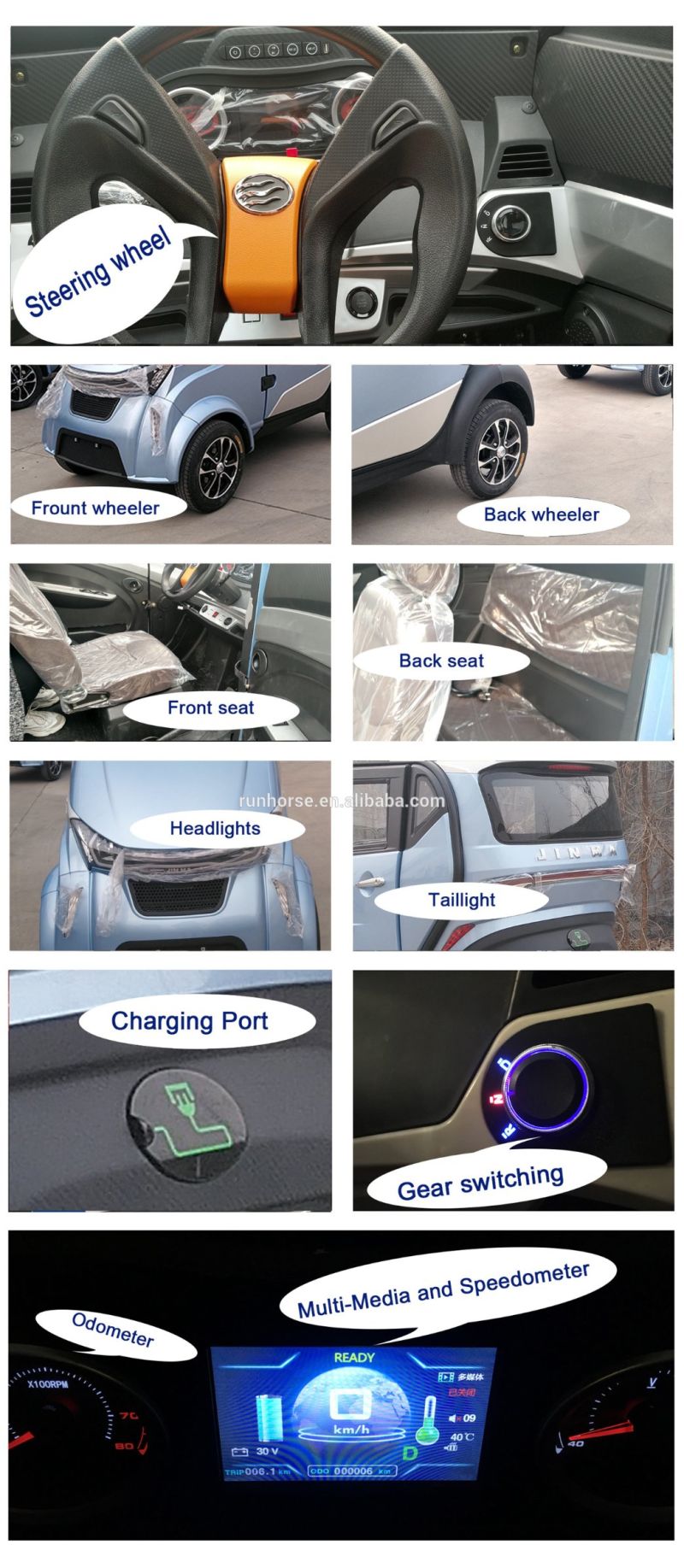 EEC Approval 4 Wheels 3000W Motor Electric Vehicles for Adults