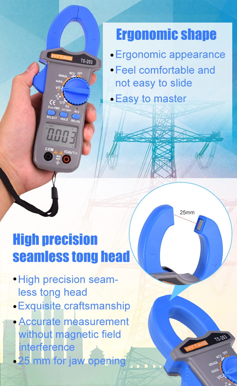 Digital Clamp Meter True RMS Multimeter AC DC Voltage Current Frequency Ncv Resistor Capacitor Temperature Tester Ts203