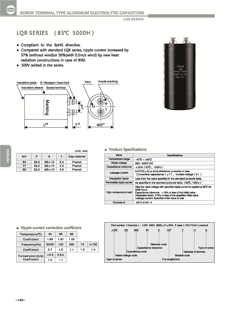 Aluminum Electrolytic Capacitor with Standard Voltage 350V 1000UF