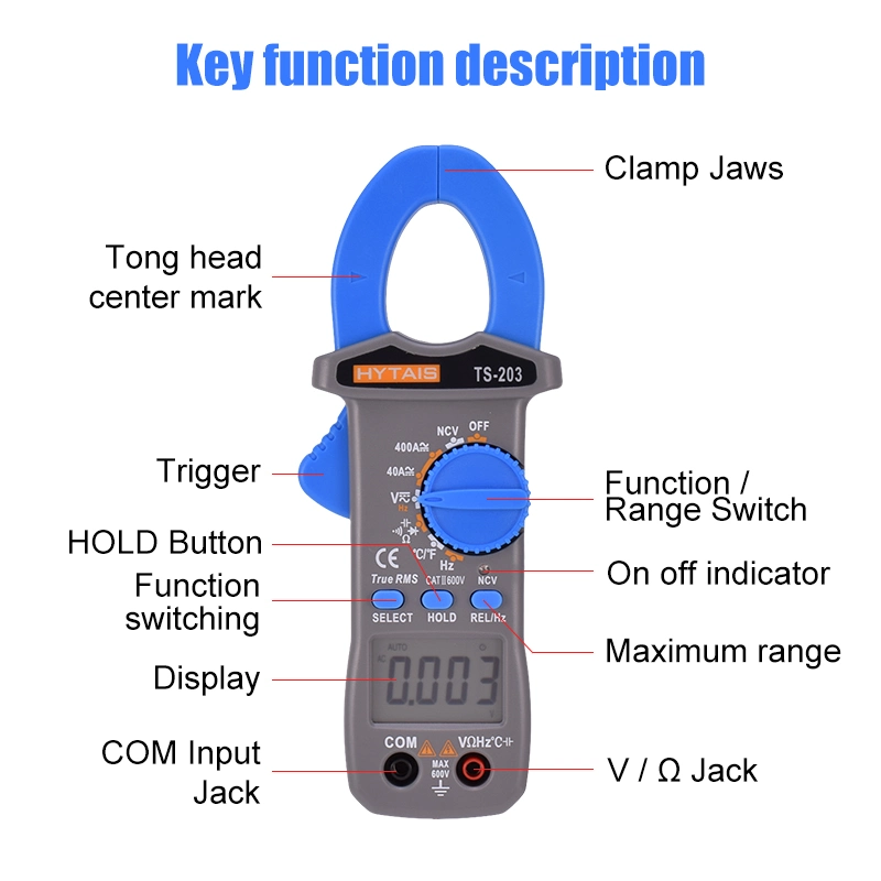 Digital Clamp Meter True RMS Multimeter AC DC Voltage Current Frequency Ncv Resistor Capacitor Temperature Tester Ts203