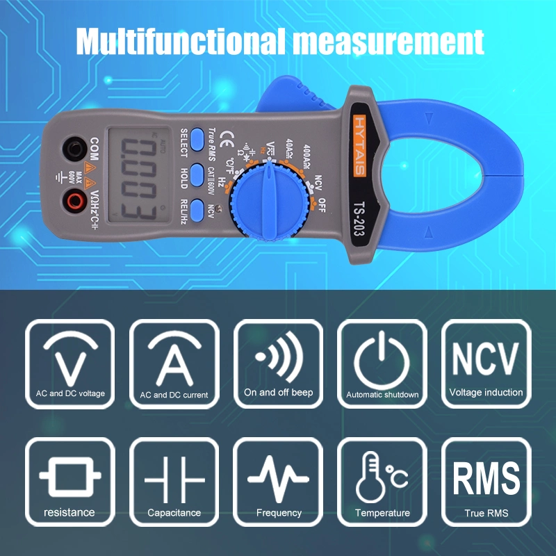 Digital Clamp Meter True RMS Multimeter AC DC Voltage Current Frequency Ncv Resistor Capacitor Temperature Tester Ts203