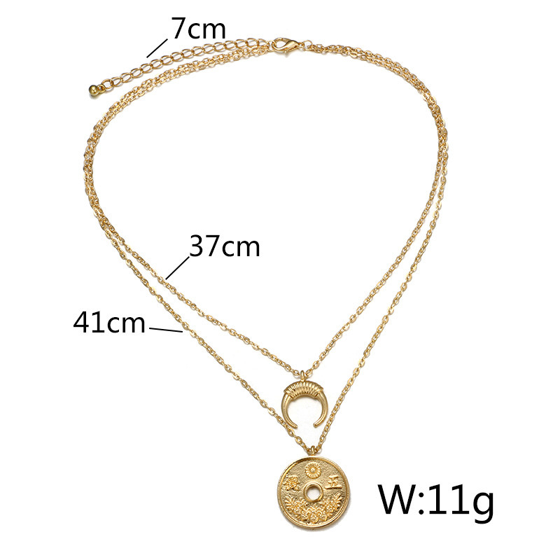 2018 New Trendy Retro Coin Moon Horn Double Layered Necklace