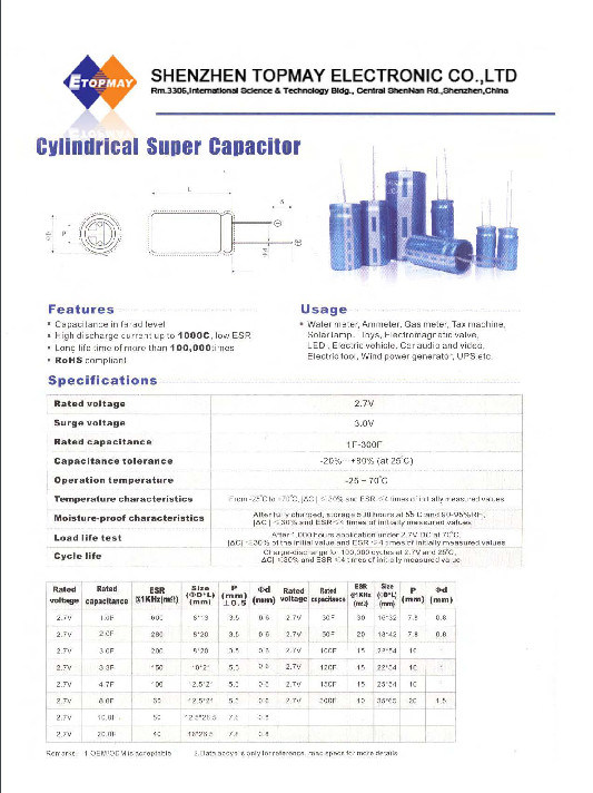 New 5.5V Series Cylindrial Super Capacitor Tmcs01 on Sale