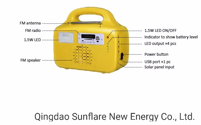 Portable 10W Solar Panel Lighting Kits with FM Radio for Lighting