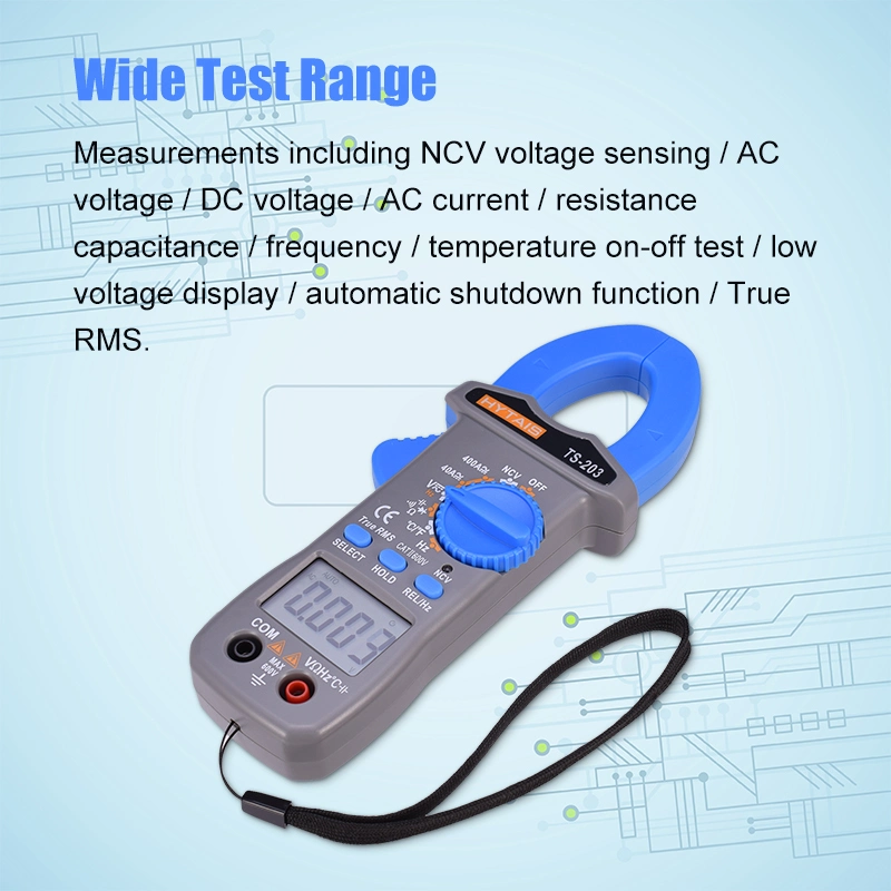 Digital Clamp Meter True RMS Multimeter AC DC Voltage Current Frequency Ncv Resistor Capacitor Temperature Tester Ts203