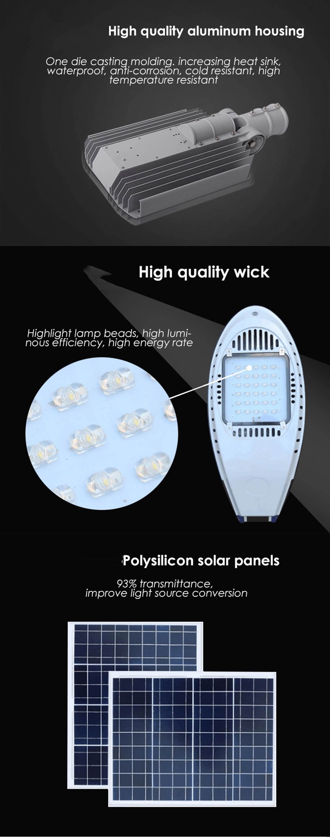 Super Grade Eco Solar Street Light 80W Solar Round Lead Street Light with Solar Panel