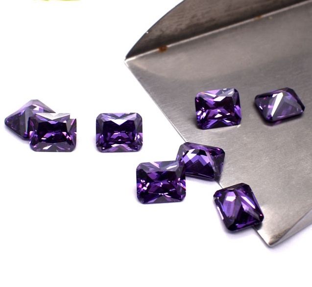 Machine Cut Rectangle/Octagon Amethyst Cubic Zirconia for Necklace