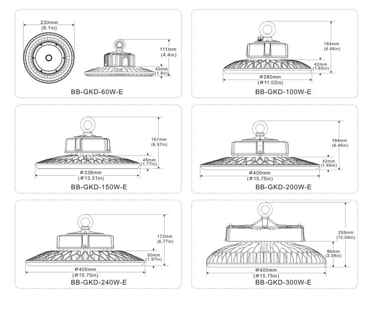 Factory Custom IP65 Industrial 200W UFO LED Industrial High Bay Light